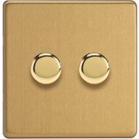 Varilight Screwless LED V-Pro 2 Gang Rotary Dimmer Switch Brushed Brass