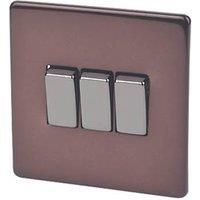 XDM3S Varilight Flat Plate Mocha 3 Gang Light Switch