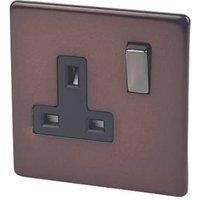 Varilight Mocha 1 Gang 13 Amp Black Switched Electrical Plug Socket Screwless
