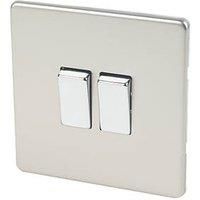 Varilight XDN2S Screwless Satin Chrome 2 Gang 10A 1 or 2 Way Rocker Light Switch