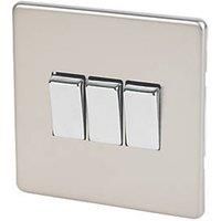 Varilight XDN3S Screwless Satin Chrome 3 Gang 10A 1 or 2 Way Rocker Light Switch