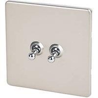 Varilight Screwless Satin Chrome Effect Double Toggle Switch XDNT2S