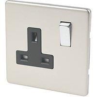 Varilight XDN4BS Screwless Satin Chrome 1 Gang 13A Single Switched Plug Socket