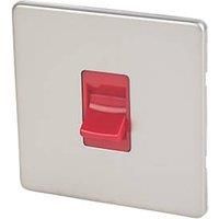 Varilight 45A Cooker Switch (Single Plate, Red Rocker) Satin Chrome XDN45SS