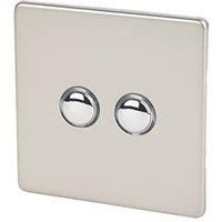 Varilight XDNP2S Screwless Satin Chrome 2 Gang 6A 1 or 2 Way Push Impulse Switch