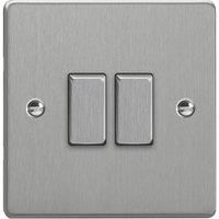 Varilight 10A 2-Gang 2-Way Light Switch Brushed Steel with Colour-Matched Inserts (192YT)