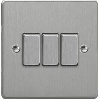 Varilight 10A 3-Gang 2-Way Light Switch Brushed Steel with Colour-Matched Inserts (893YT)