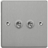 Varilight 10A 2-Gang 2-Way Light Switch Brushed Steel with Colour-Matched Inserts (646YT)