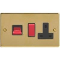 Varilight 45A 2-Gang 2-Pole Cooker Switch & 13A DP Switched Socket Polished Brass with Black Inserts (535YT)