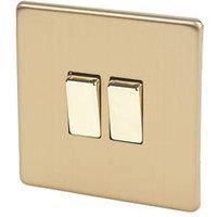 XDB2S Varilight Flat Plate Screwless Brushed Brass 2 Gang Light Switch Decorative Inserts