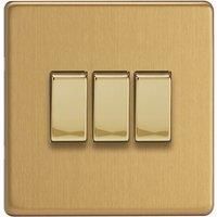 Varilight - 3G 1 or 2W 10A Switch Dimension Screwless Brushed Brass - XDB3S
