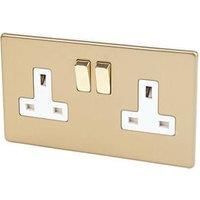 Varilight - 2 Gang 13 Amp Double Switched Socket Dimension Screwless Brushed Brass - XDB5WS