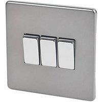 Varilight XDR3S Screwless Pewter 3 Gang 10A 1 or 2 Way Rocker Light Switch