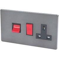 Varilight 45AX 2-Gang DP Cooker Switch & 13A DP Switched Socket Slate Grey with Black Inserts (62874)