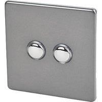 Varilight 2-Gang 6A 1- or 2-Way Push-On/Off Impulse Switch Pewter XDRP2S