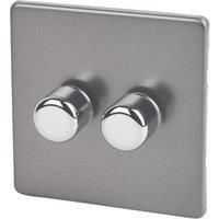 Varilight 2-Gang 2-Way V-Pro Push On/Off Rotary LED Dimmer 2 x 0-120W Pewter