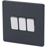 Varilight XDL3S Screwless Premium Black 3 Gang 1 or 2 Way Rocker Light Switch