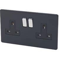 Varilight 13A Jet black Double Switched Socket