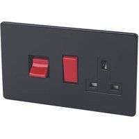 Varilight 45AX 2-Gang DP Cooker Switch & 13A DP Switched Socket Jet Black with Black Inserts (79256)