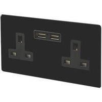 Classic 2 Gang 13 Amp Socket + 2x USB Charging Ports - Finish & Insert Option