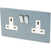 Varilight 13AX 2-Gang DP Switched Plug Socket Sky Blue with White Inserts (5432F)