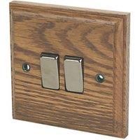 Varilight 10A 2 way Brown Oak effect Double Light Switch