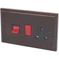 Varilight 45AX 2-Gang DP Cooker Switch & 13A DP Switched Socket Dark Oak with Black Inserts (7305H)
