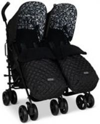 Cosatto Supa Dupa Double Stroller – Pushchair from Birth 0-25kg, Lightweight, Compact Fold, with Footmuffs, Cup Holder & Raincovers (Black Silhouette)