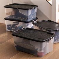 Strata Curve Plastic Storage Box 42 Litres Pack of 4, Clear