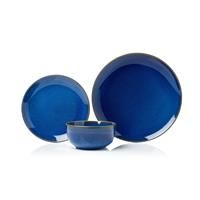 12pc Stoneware Glossy Blue Reactive Dinner Set Minimalistic Side Plates Bowls