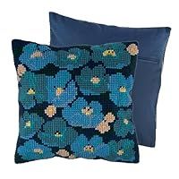 Trimits Cross Stitch Cushion Kit, Cushion Back Included, Pre Printed Canvas, Yarn and Needle Included 40 x 40cm (15.75 x 15.75in), Modern Floral