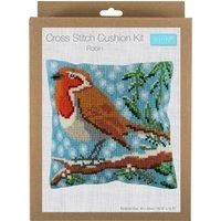 Trimits Cross Stitch Cushion Kit, Back Included, Pre Printed Canvas, Yarn and Needle 40 x 40cm (15.75 x 15.75in), Robin, GCS70, 40 x 40cm (15.75 x 15.75)