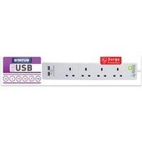 Status 4-Way Extension Socket 2 Built In USB Charging Ports 2 m Cable 13 A - White