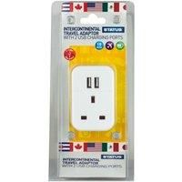 Status S2USBPTINTER1PK3 U.S.A Intercontinental Adaptor 1 Way 2 x USB Charging Ports - White