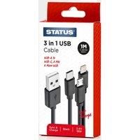 Status USB A to USB C, 8 Pin, or USB Micro Cable, 1M, 18W Fast Charging, High Speed Data Transfer, Black, Durable, Pack of 1 (ATML1MPVCBL10)