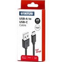 Status USB C Charge Cable, Fast Charger USB A to USB C, 2M Durable, 18w Fast Charging Cable, Black Braided, (Pack of 1), ATC2MBRBL10