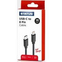 Status USB C to 8 Pin Adapter, 2M High-Speed Charging Cable for Game Controllers, Cameras, and Devices, Fast Data Transfer, 18w, Black Braided, (Pack of 1), CT8P2MBRBL10