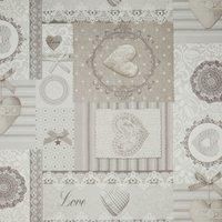 By the Metre Vintage Hearts Grey PVC