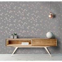 Holden Decor 12702 Glistening Gingko Dark Grey Rose Wallpaper Rose Gold