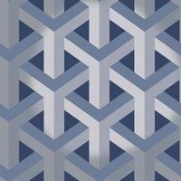 Navy & Silver, Bold Geometric Design, Smooth Finish, Statement Feature Wallpaper