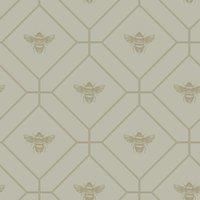Honeycomb Bee Geometric Wallpaper Green - Gold Metallic - Holden 13080