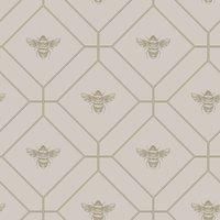 Geometric Honeycomb Bee Metallic Gold / Blush Pink 13083 Animal Wallpaper