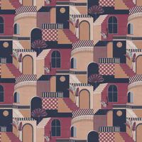 Holden Decor Medina Red Navy Wallpaper 13103 - Mediterranean Building Leaf