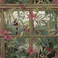 Holden Decor Outside In Tropical Window Light Wood Wallpaper 13140 - Lemurs