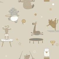 Holden Decor Animal Gymnastics Beige Wallpaper 13240 - Kids Children Nursery