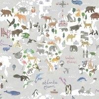 Holden Decor Animal Maps Grey Kids Wallpaper 13252
