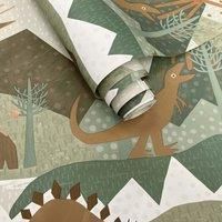 Holden Prehistoric Wallpaper Dinosaur Mammoth Green/Orange 13260