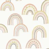 Boho Rainbow Wallpaper Blush 13280 Striped Scalloped Spotted Kids Playroom