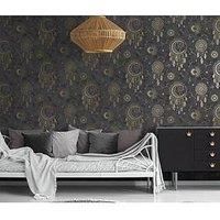 Holden Dreamcatcher Wallpaper - Modern Wallpaper for Bedroom, Nursery & Children’s Playroom - Decorative Luxury Wall Paper with Dreamcatchers, Suns, Stars, Moons & Star Signs (Black & Gold)