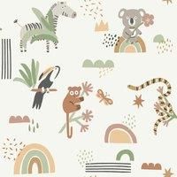 Holden Abstract Animals Wallpaper Kids Nursery - Sage Green/Beige/White 13351